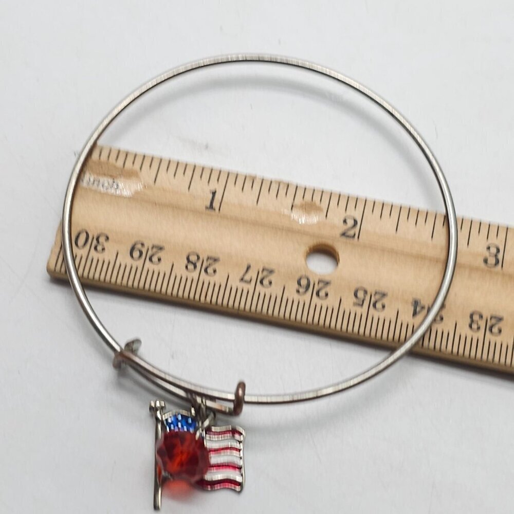 American Flag Bangle Bracelet With Red Crystal Charm - Picture 4 of 4
